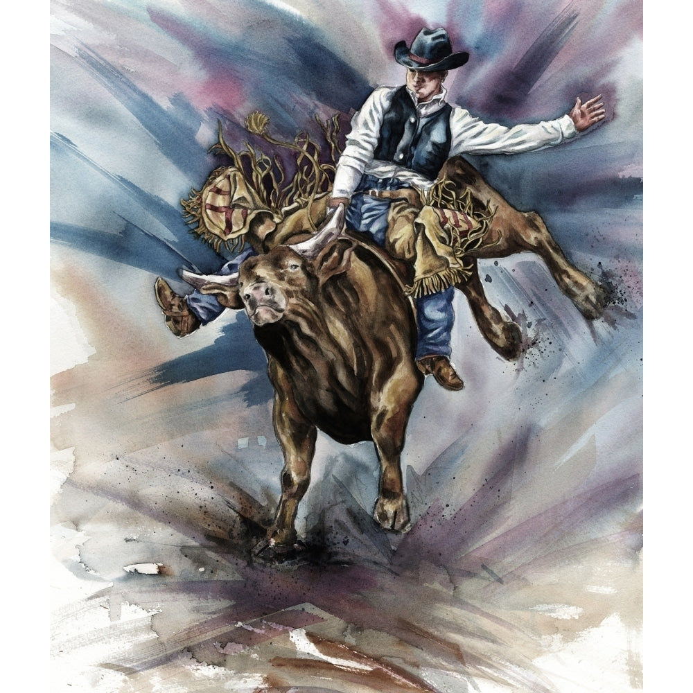 Bull Bucking His Rider Poster Print Image 1