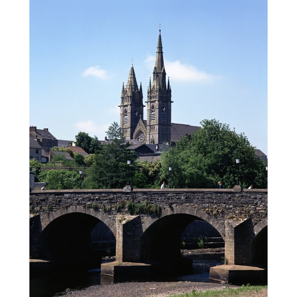 Arch Bridge Across A River With A Church In The Background Omagh County Tyrone Northern Ireland Print Image 2