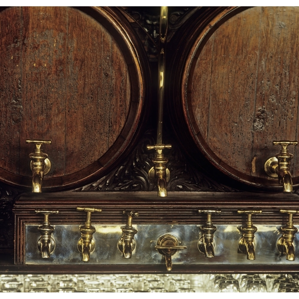 Close-Up Of Wine Barrels With Faucets Crown Liquor Saloon Belfast Northern Ireland by The Irish Image Collection / Image 1