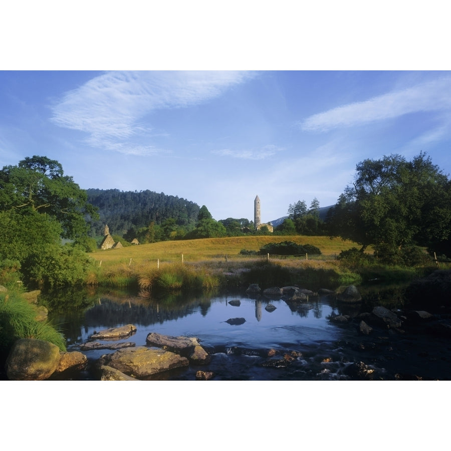 Round Tower In The Forest; Glendalough County Wicklow Republic Of Ireland Poster Print Image 1