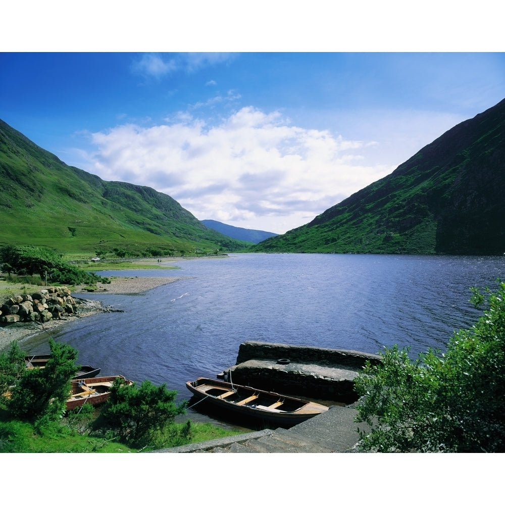 Doo Lough Delphi Co Mayo Ireland; Boats On The Edge Of A Lake Poster Print Image 2