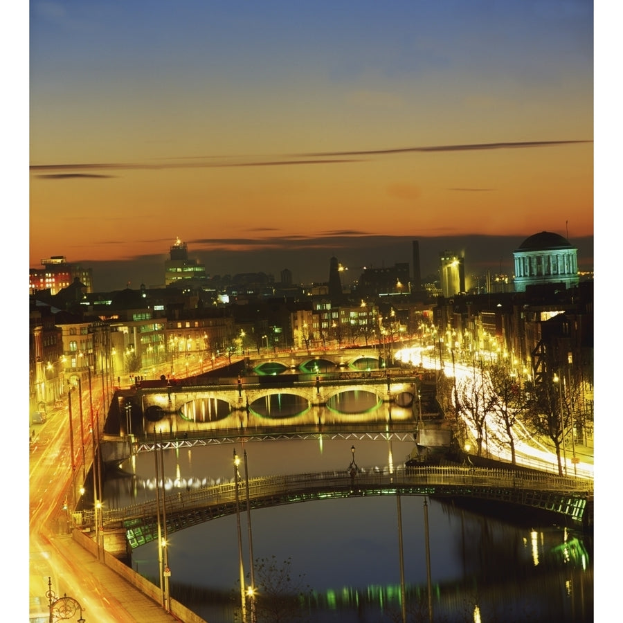 Dublin Co Dublin Ireland;View Of The River Liffey At Nighttime Poster Print Image 1