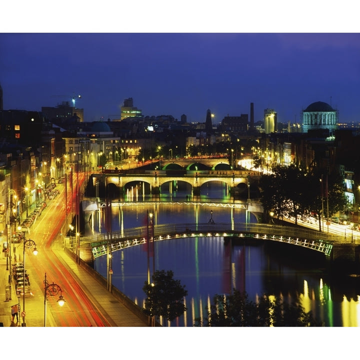 Dublin Co Dublin Ireland; View Of The River Liffey At Nighttime Poster Print Image 2