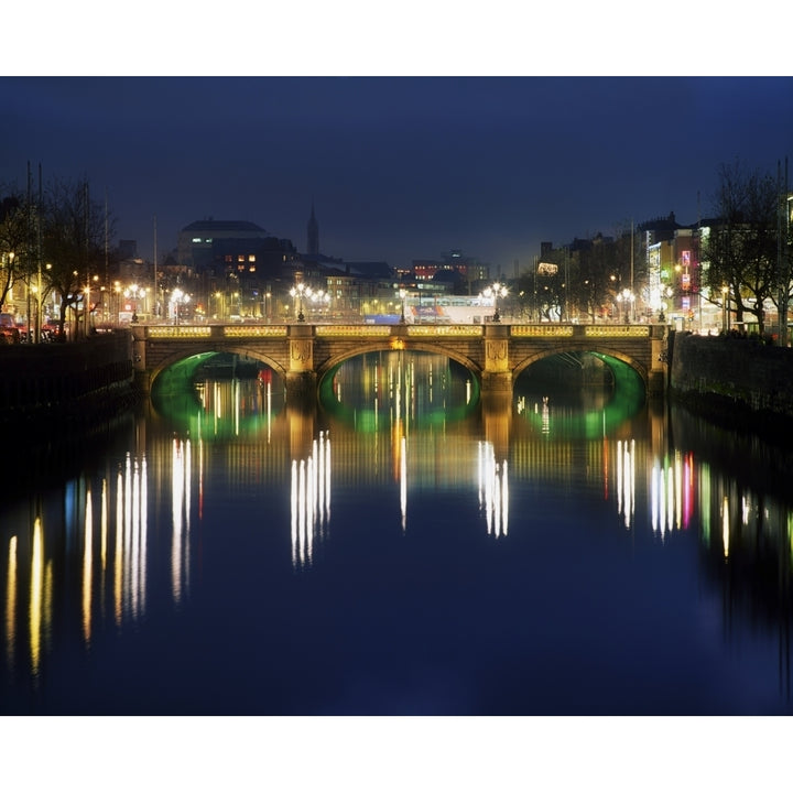 River Liffey At Night Oconnell Street Bridge Dublin Ireland Poster Print Image 1