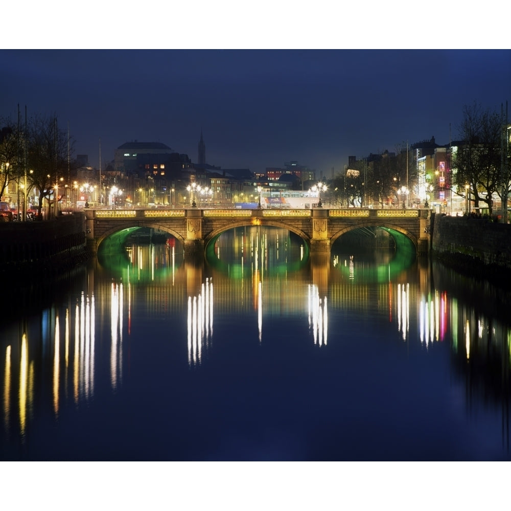 River Liffey At Night Oconnell Street Bridge Dublin Ireland Poster Print Image 2