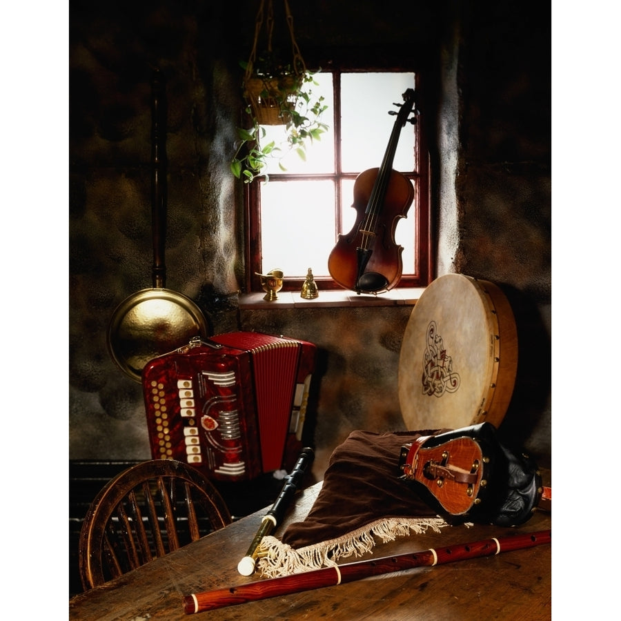 Traditional Musical Instruments In Old Cottage Ireland Poster Print Image 1