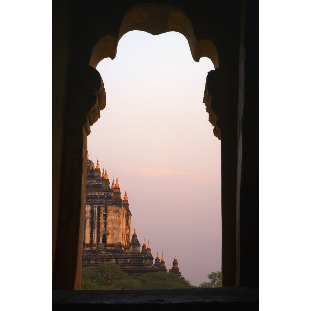 Temple At Sunset Seen From Temple Window In Myanmar Burma Poster Print Image 1