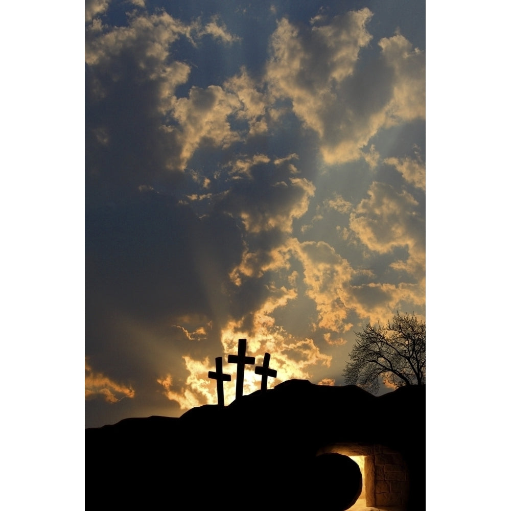 Empty Tomb And Three Crosses Poster Print Image 1