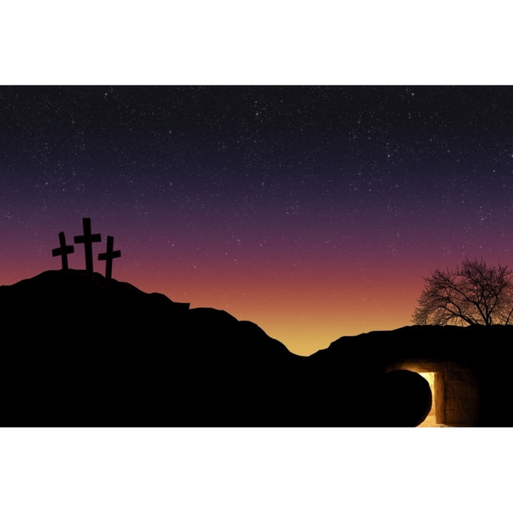 Empty Tomb And Three Crosses Poster Print Image 1