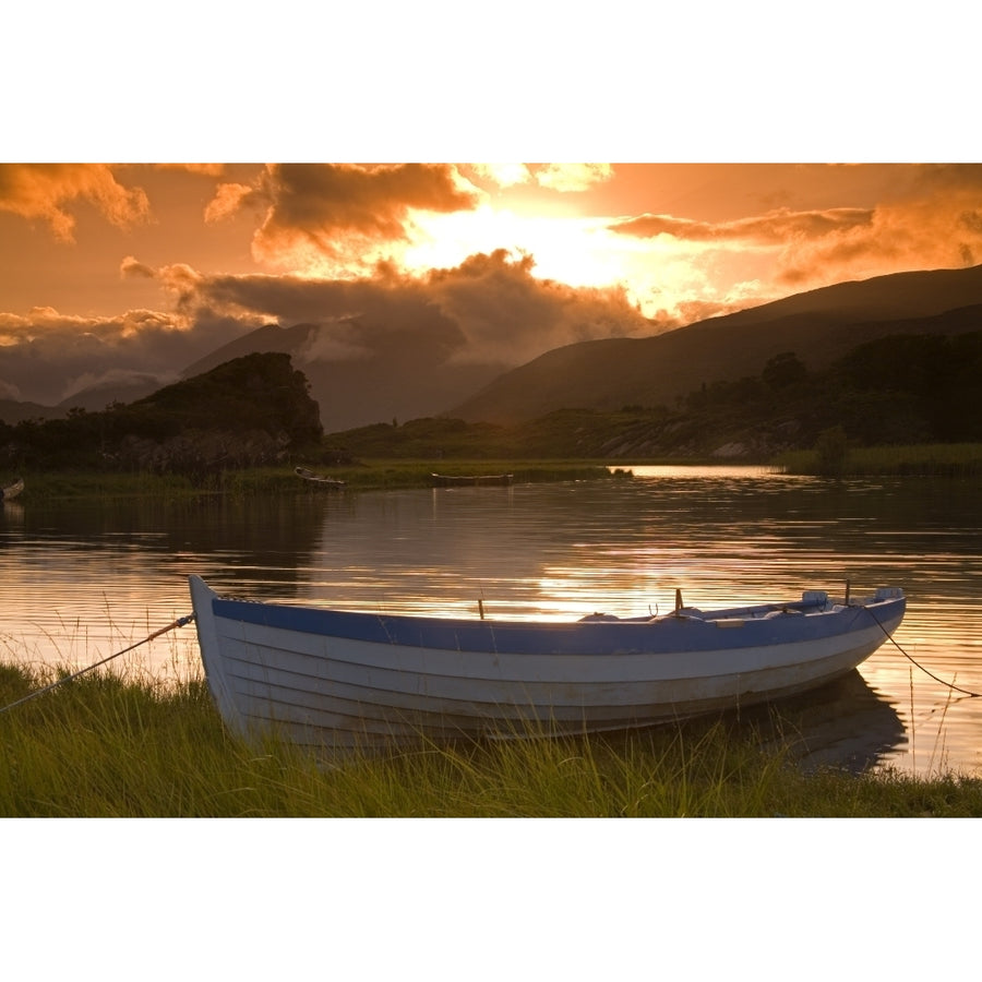 Upper Lake Killarney National Park County Kerry Ireland; Boat At Sunset Poster Print Image 1