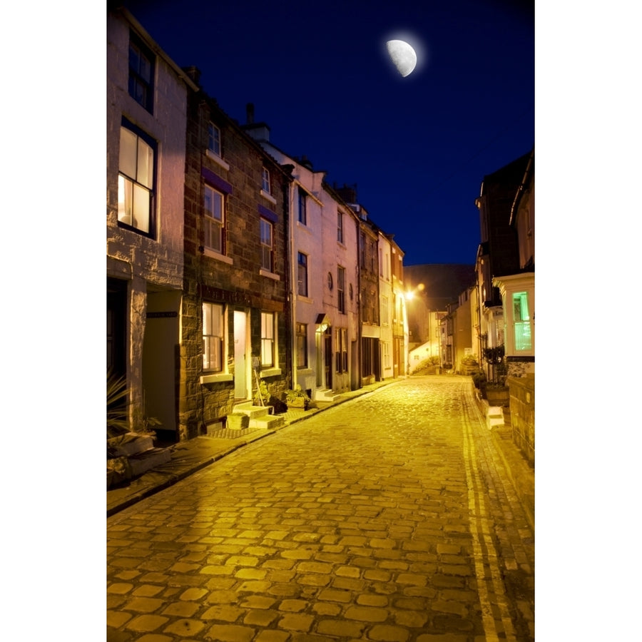 City Street At Night Staithes Yorkshire England Poster Print Image 1