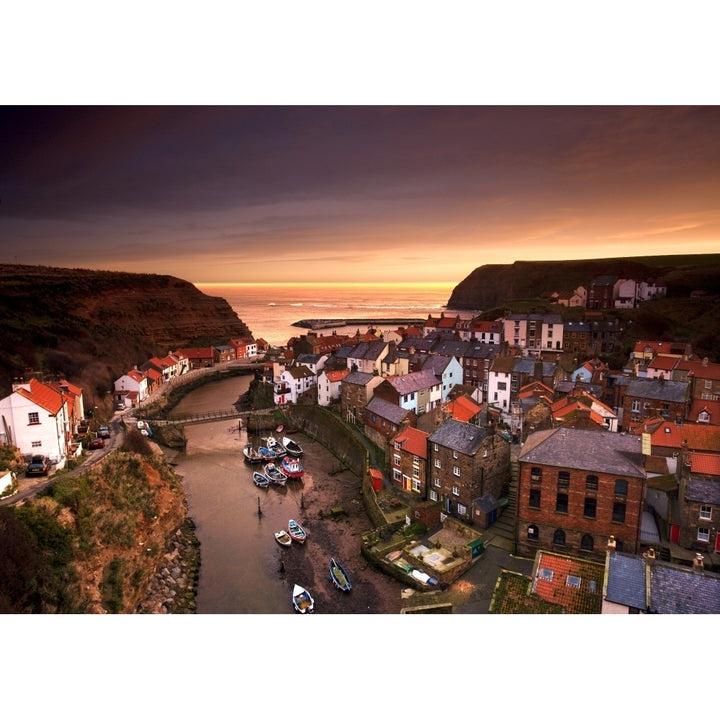 Cityscape At Sunset Staithes Yorkshire England Poster Print Image 2