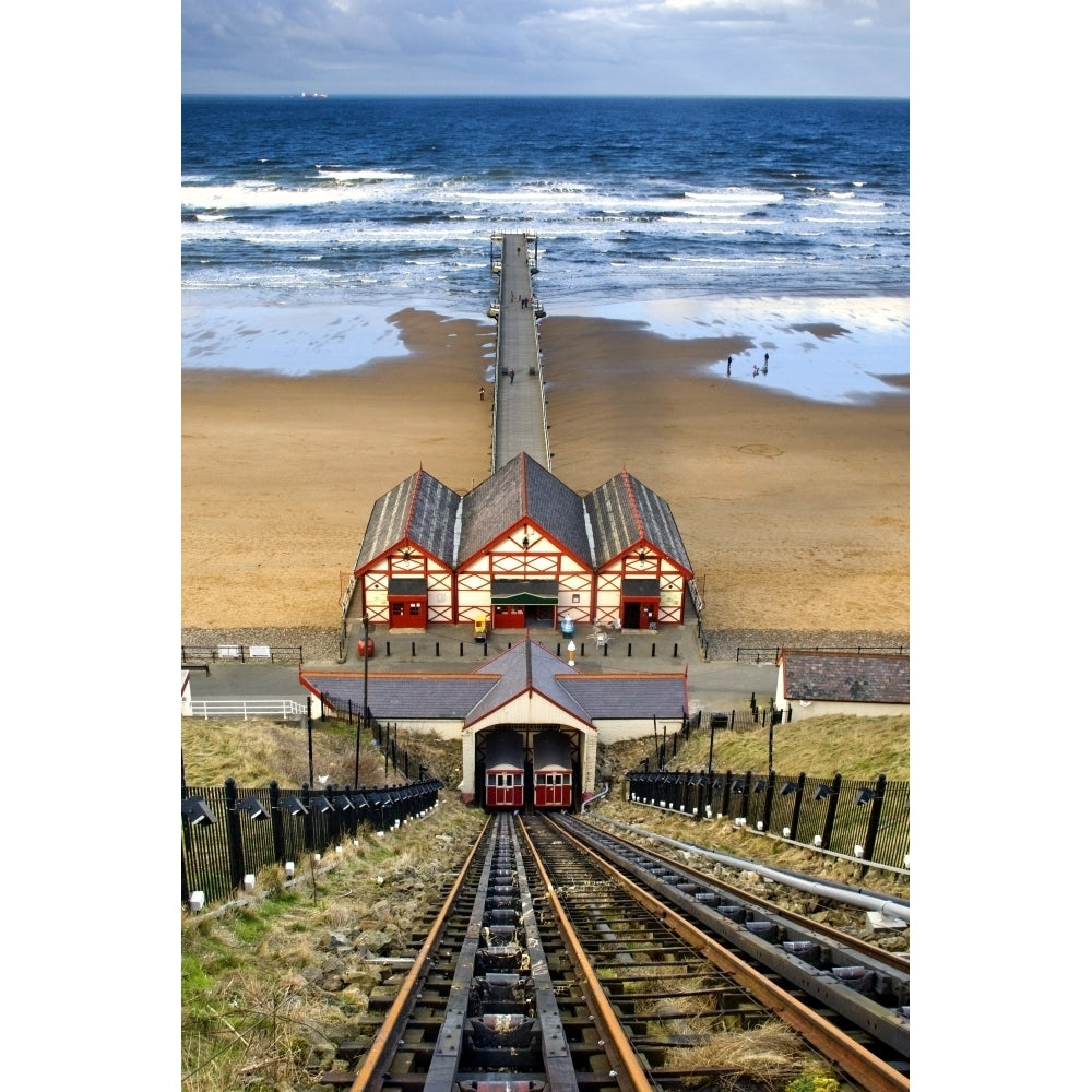 Tram Tracks Leading To Beach Saltburn North Yorkshire England Poster Print Image 2