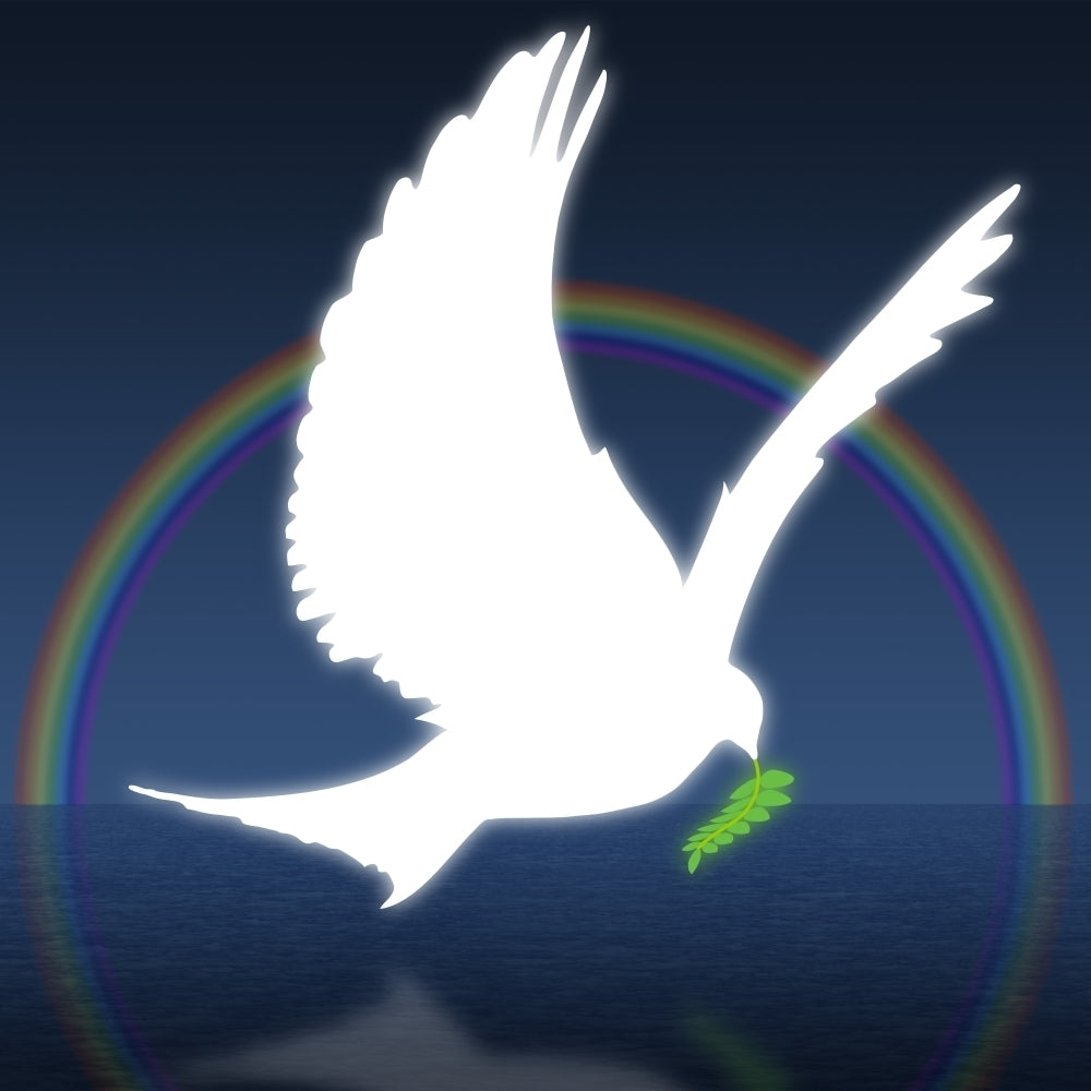 Dove Holding An Olive Branch With Rainbow In Background Poster Print Image 1