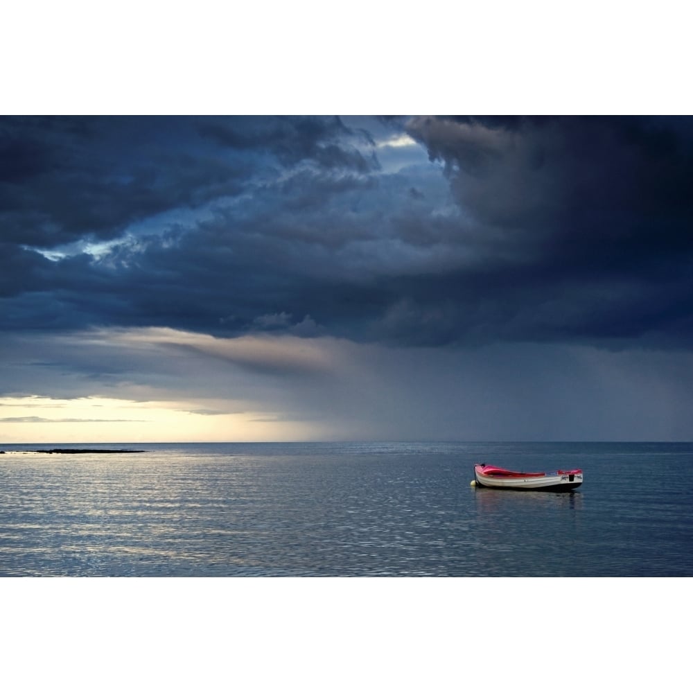 Sunderland Tyne And Wear England; Empty Boat Floating In The North Sea Poster Print Image 1