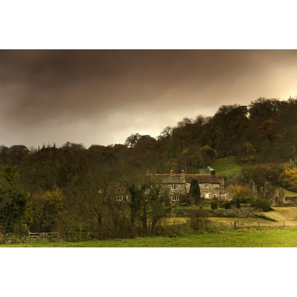 Country Houses Dramatic Sky In Background; North Yorkshire England Uk Poster Print Image 1