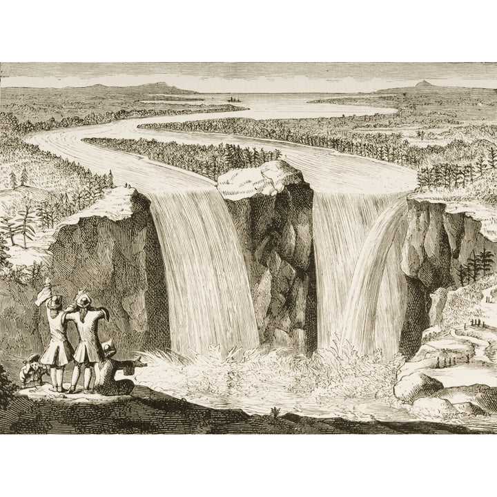 Copy Of Father Hennepins 1677 Sketch Of Niagara Falls Redrawn In 1870S From American Pictures Drawn With Pen And Penci Image 1