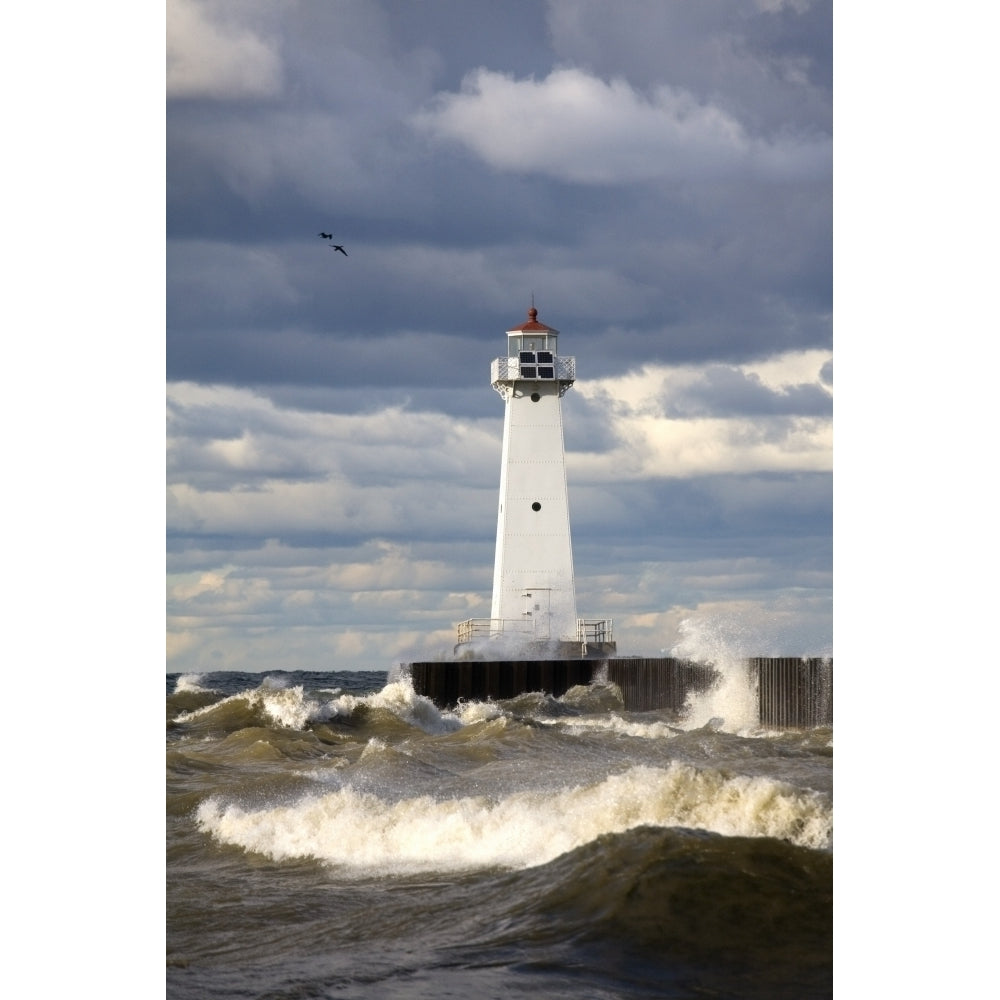 Sodus Outer Lighthouse On Stormy Lake Ontario; Sodus Point York Usa Poster Print Image 1