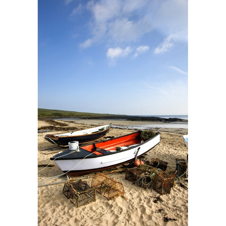 Northumberland England; Fishing Boats And Nets On Shore Poster Print Image 1