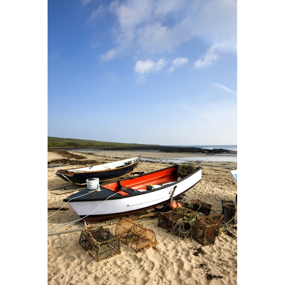 Northumberland England; Fishing Boats And Nets On Shore Poster Print Image 2