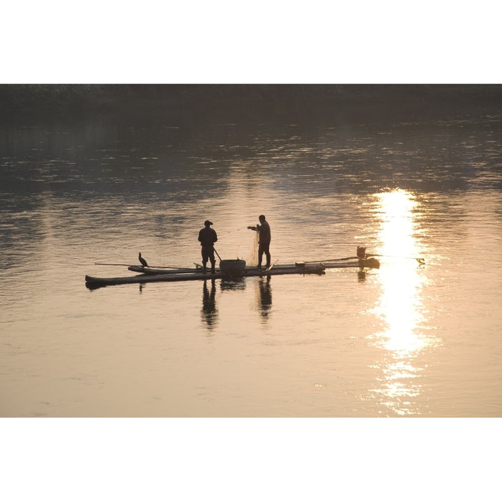 Men On A Raft Fishing Poster Print Image 1