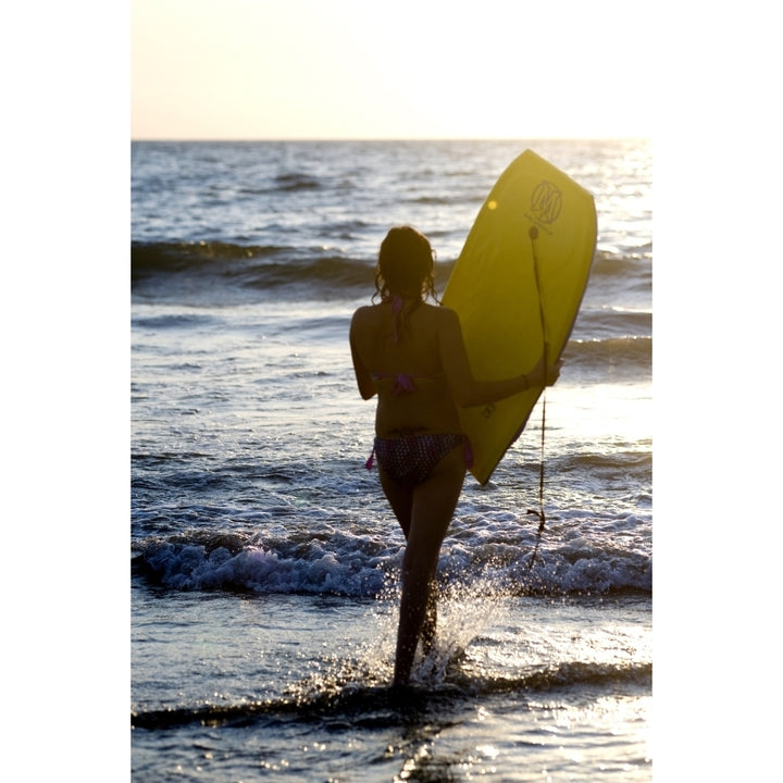 Woman On Beach Carrying Bodyboard; Puerto Vallarta Mexico Poster Print Image 2