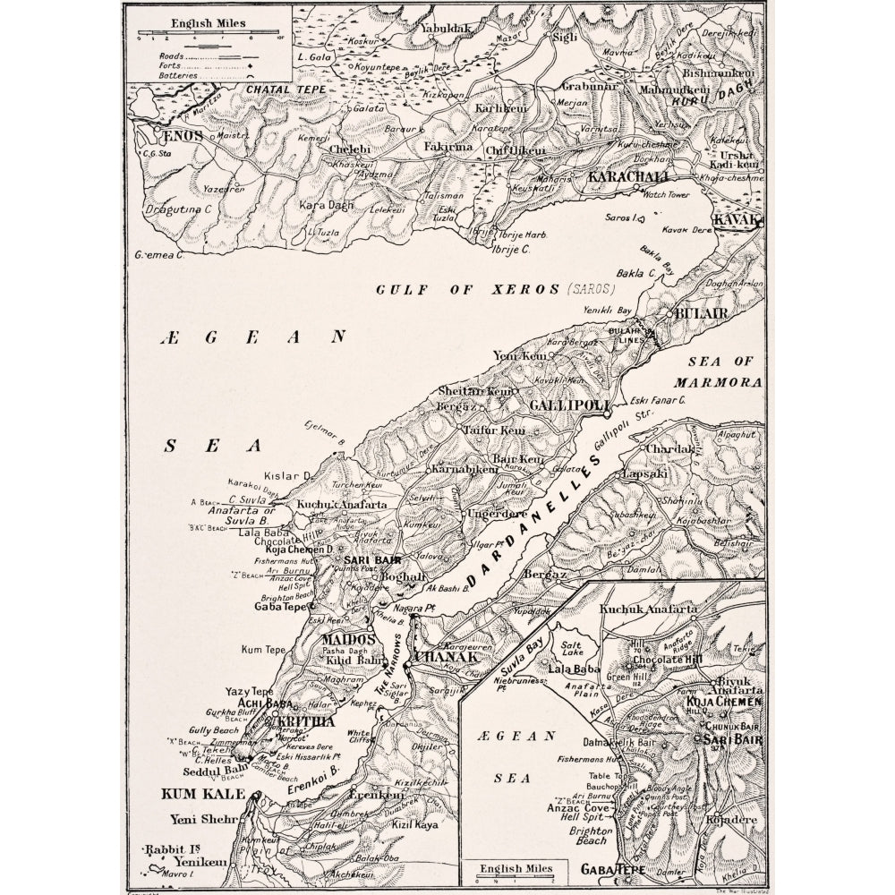 Detailed Map Of Gallipoli Peninsula And The Dardanelles Turkey In 1915 Showing British And Allied Landing Beaches From T Image 1