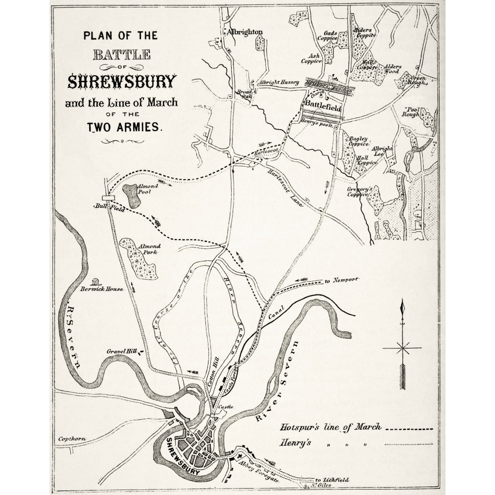 Plan Of The Battle Of Shrewsbury Shropshire England Fought July 21 1403. From Image 1