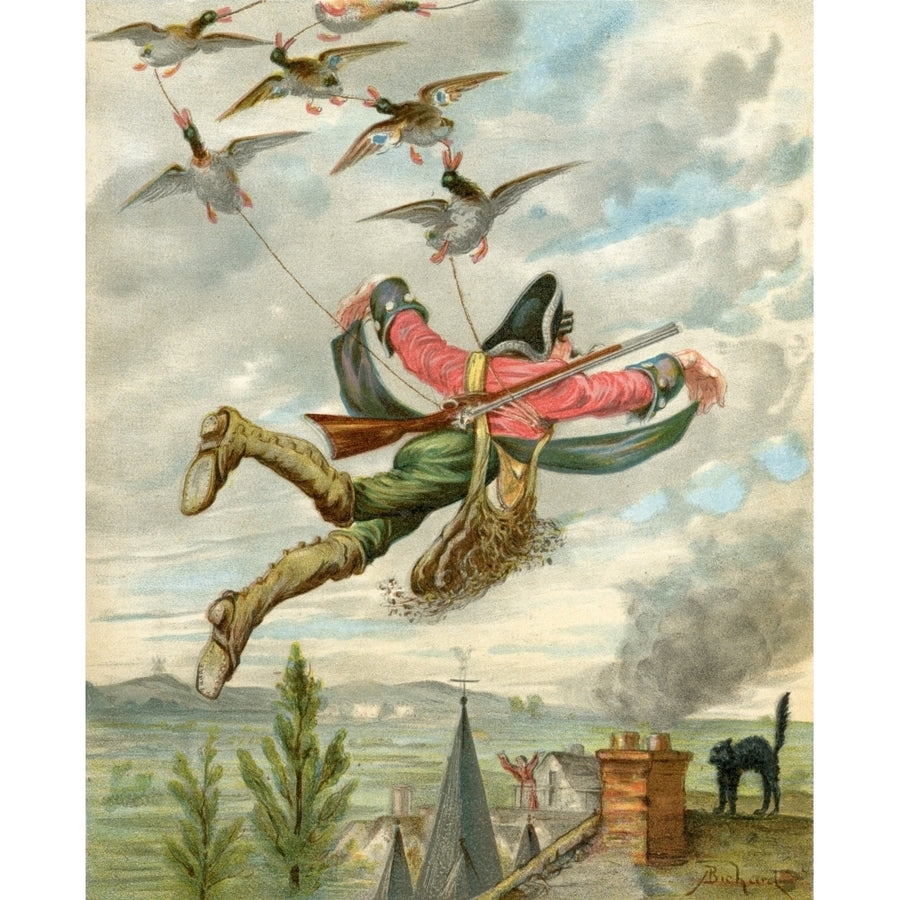 Baron Munchausen Lifted From Earth By Ducks Illustration By Alphonse Adolf Bichard From The Book The Adventures Of Baron Image 1