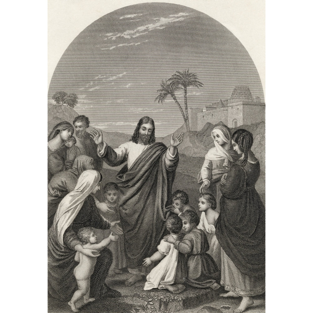 Christ Blessing The Little Children Engraved By S Allen After Overbeke From The National Illustrated Family Bible Publis Image 1