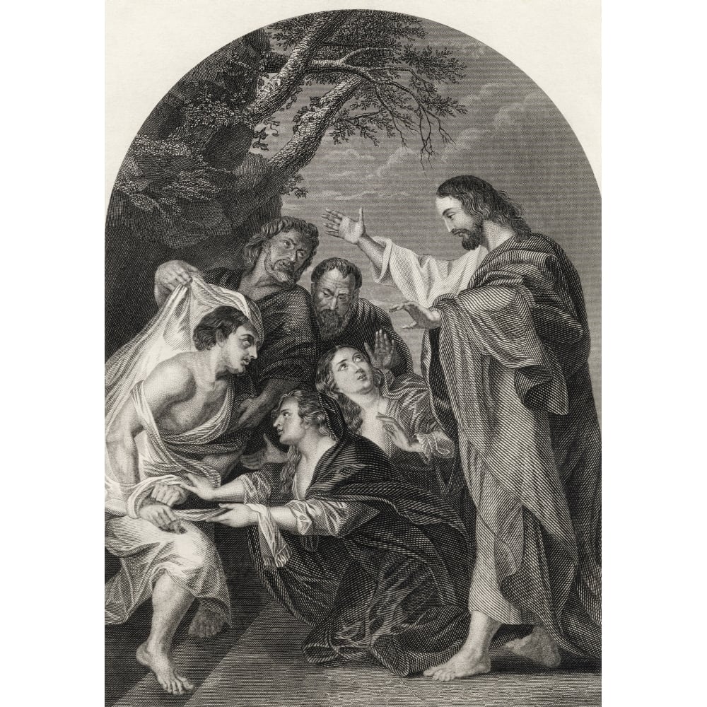 The Raising Of Lazarus Engraved By S Allen From The National Illustrated Family Bible Published C1870 Print Image 1