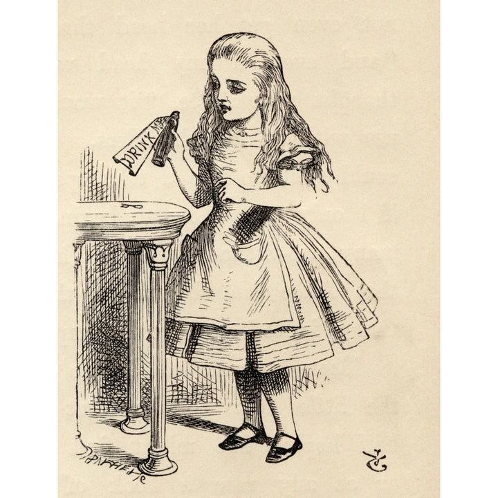 Alice Peering At The Drink Me Bottle Illustration By John Tenniel From The Book Alicess Adventures In Wonderland By Lew Image 1