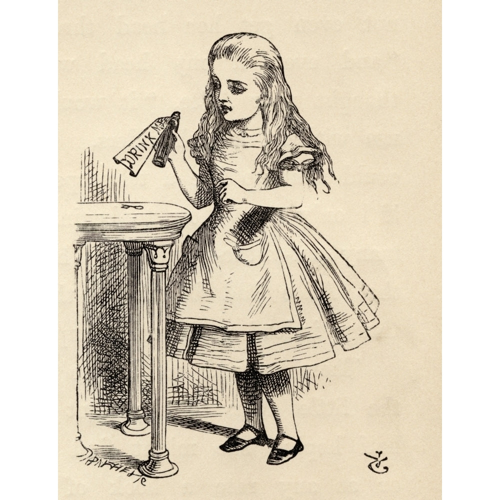 Alice Peering At The Drink Me Bottle Illustration By John Tenniel From The Book Alicess Adventures In Wonderland By Lew Image 2