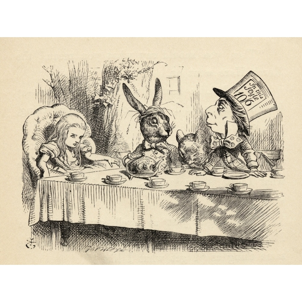 Alice At The Mad Hatters Tea Party Illustration By John Tenniel From The Book Alicess Adventures In Wonderland By Lewi Image 1