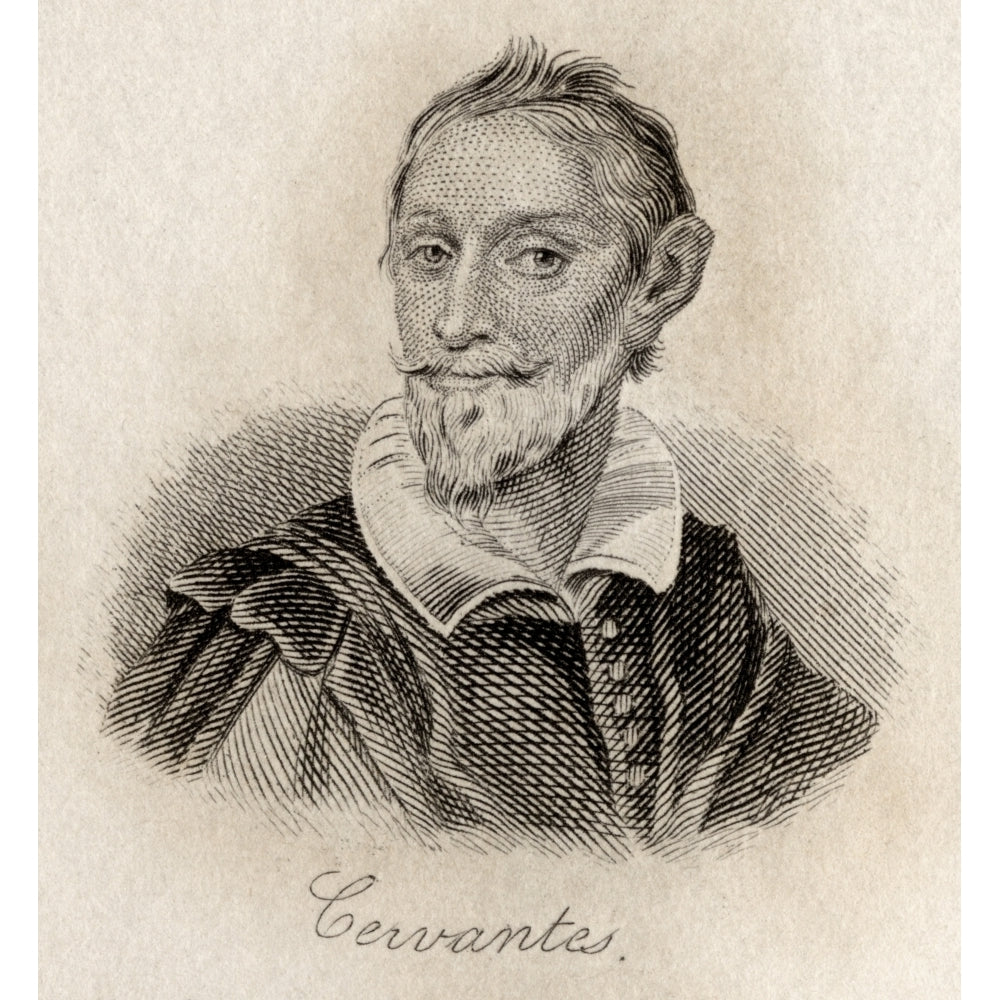 Miguel Saavedra De Cervantes 1547-1616. Spanish Writer. Engraved By J.W.Cook. Poster Print Image 2