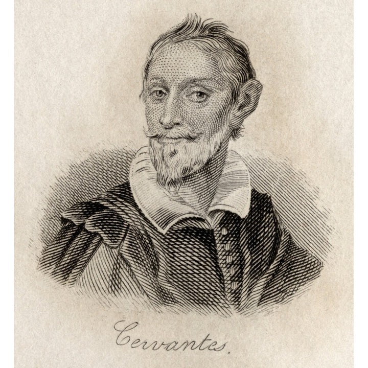 Miguel Saavedra De Cervantes 1547-1616. Spanish Writer. Engraved By J.W.Cook. Poster Print Image 1