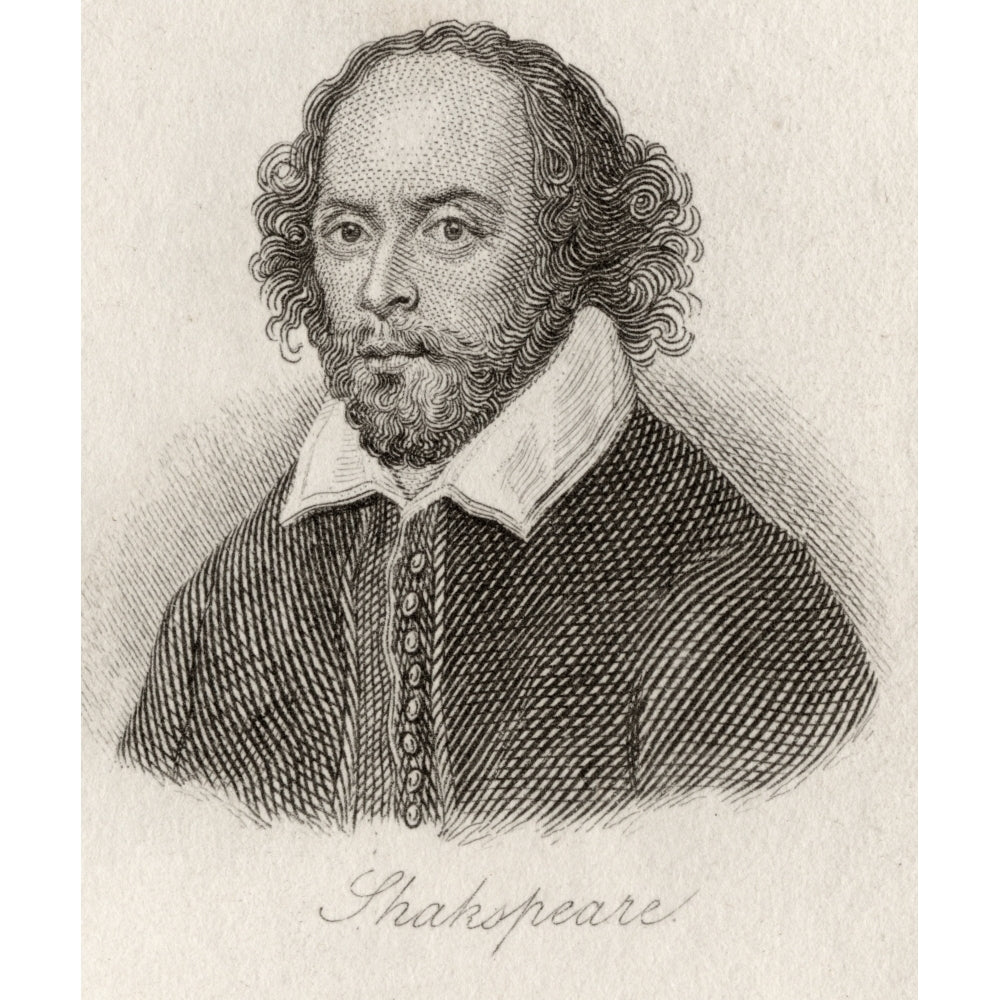 William Shakespeare 1564-1616. English Poet Playwright Dramatist And Actor. Engraved By J.W.Cook. Print Image 2