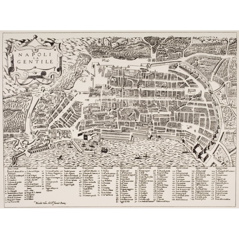 Map Of Naples Italy Undated But Put As Circa 1600 By Map Room British Museum Poster Print Image 1