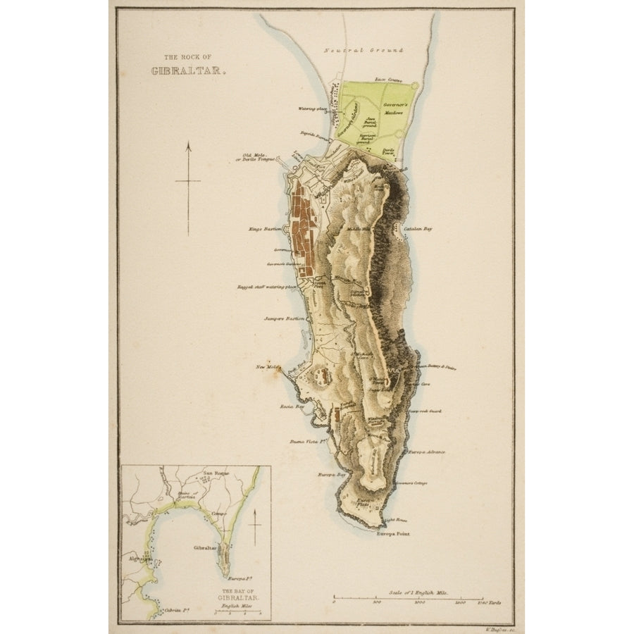 19Th Century Map Of The Rock Of Gibraltar Poster Print Image 1