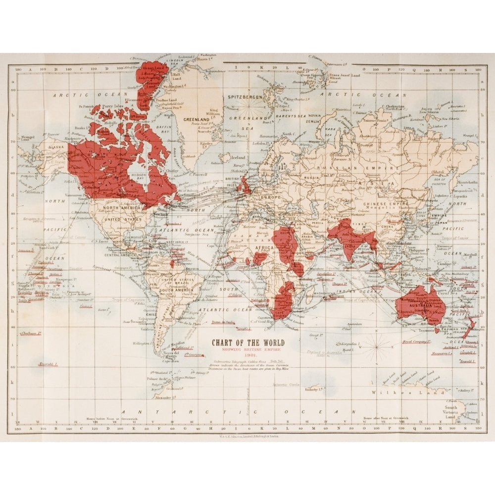 Map Of The World Showing In Red The Extent Of The British Empire In 1901 Poster Print Image 2