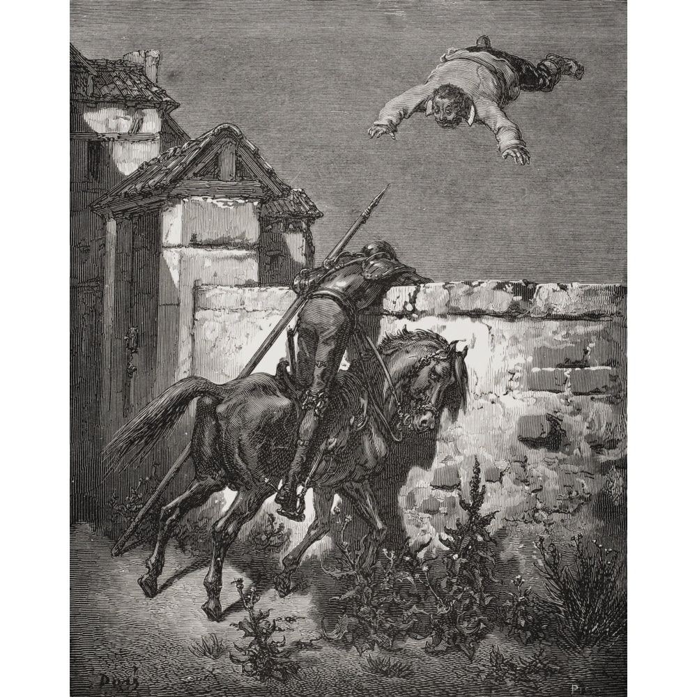 Engraving By Gustave Dore 1832-1883 French Artist And Illustrator Of Sancho Panza Being Tossed In A Blanket From Don Qui Image 2