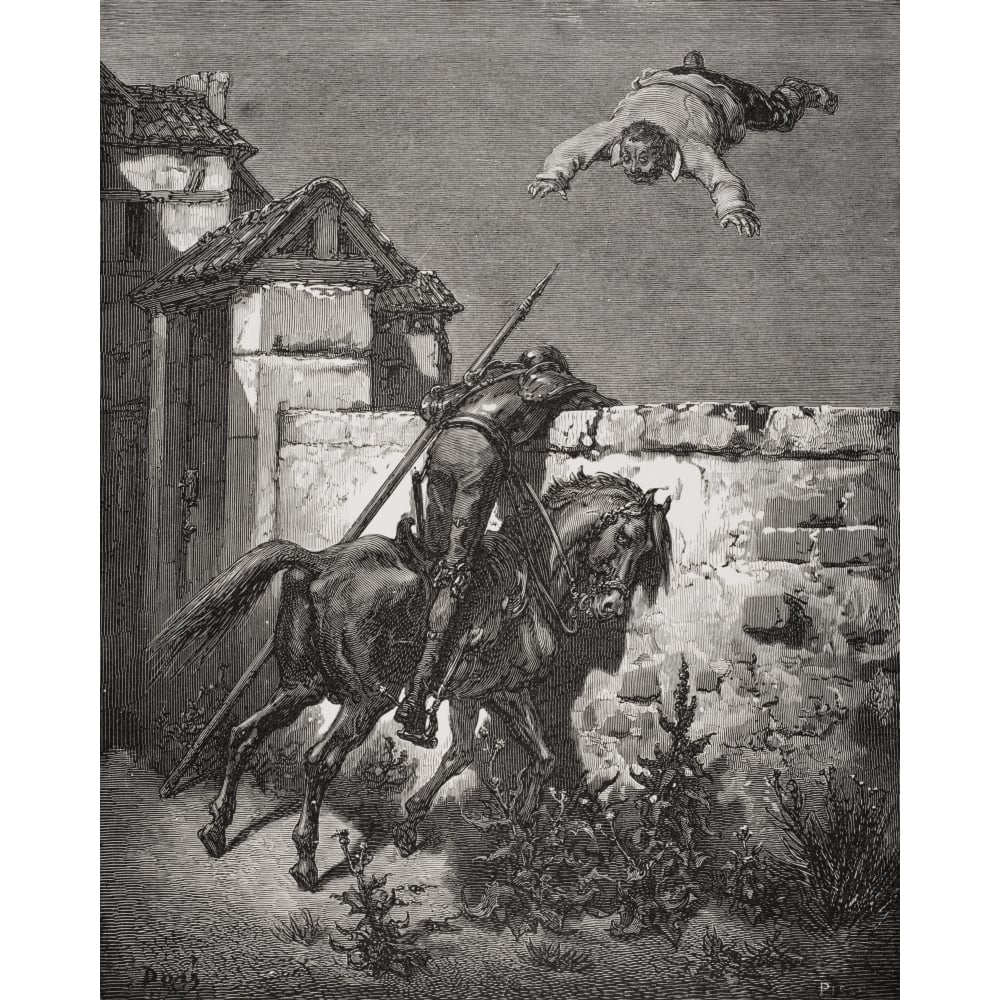 Engraving By Gustave Dore 1832-1883 French Artist And Illustrator Of Sancho Panza Being Tossed In A Blanket From Don Qui Image 1