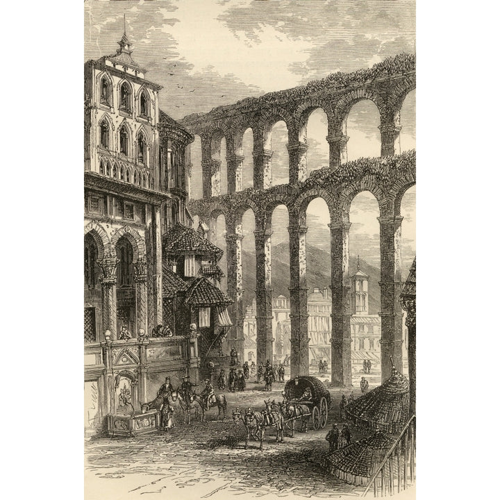 Aqueduct At Segovia Spain. From The Book Spanish Pictures By The Rev Samuel Manning Published 1870. Print Image 1