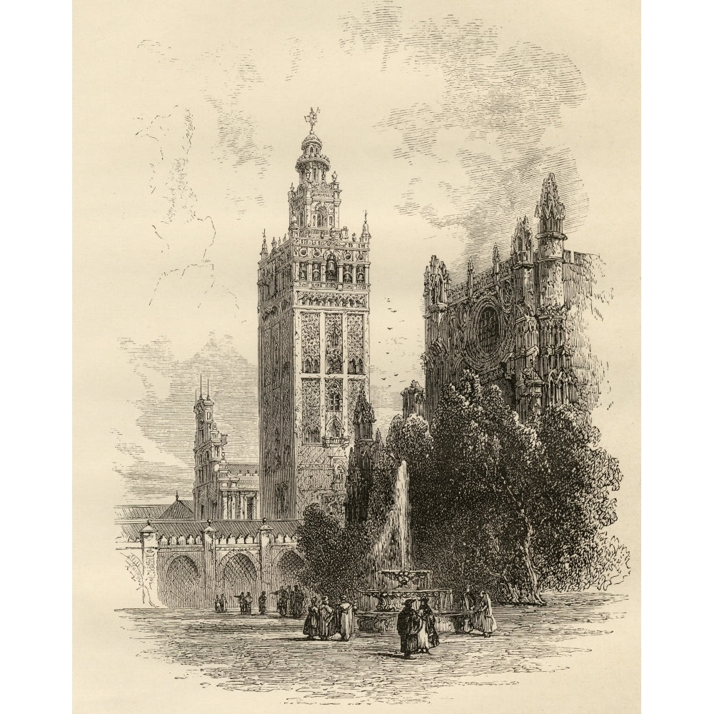 The Giralda Seville Spain. From The Book Spanish Pictures By The Rev Samuel Manning Published 1870. Print Image 1