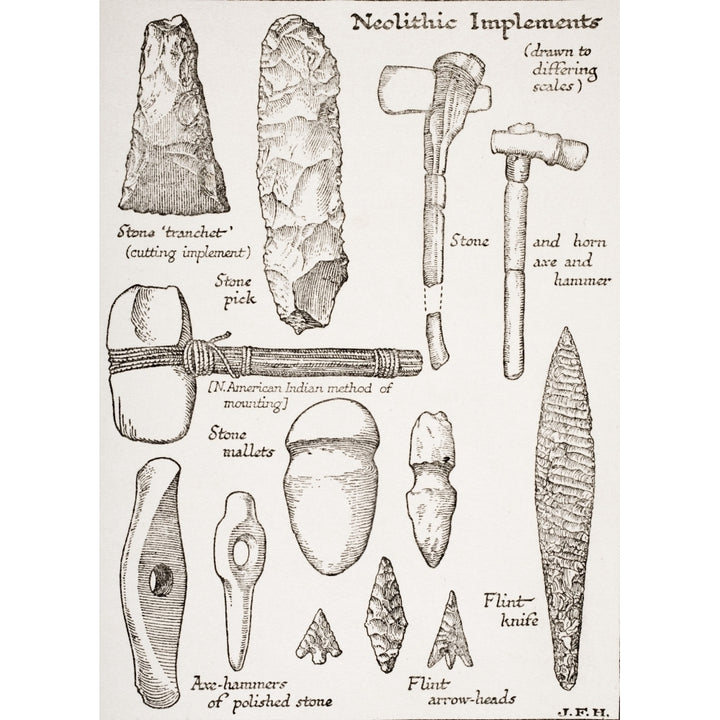 Neolithic Implements From The Book The Outline Of History By H.G.Wells Volume 1 Published 1920. Poster Print Image 1