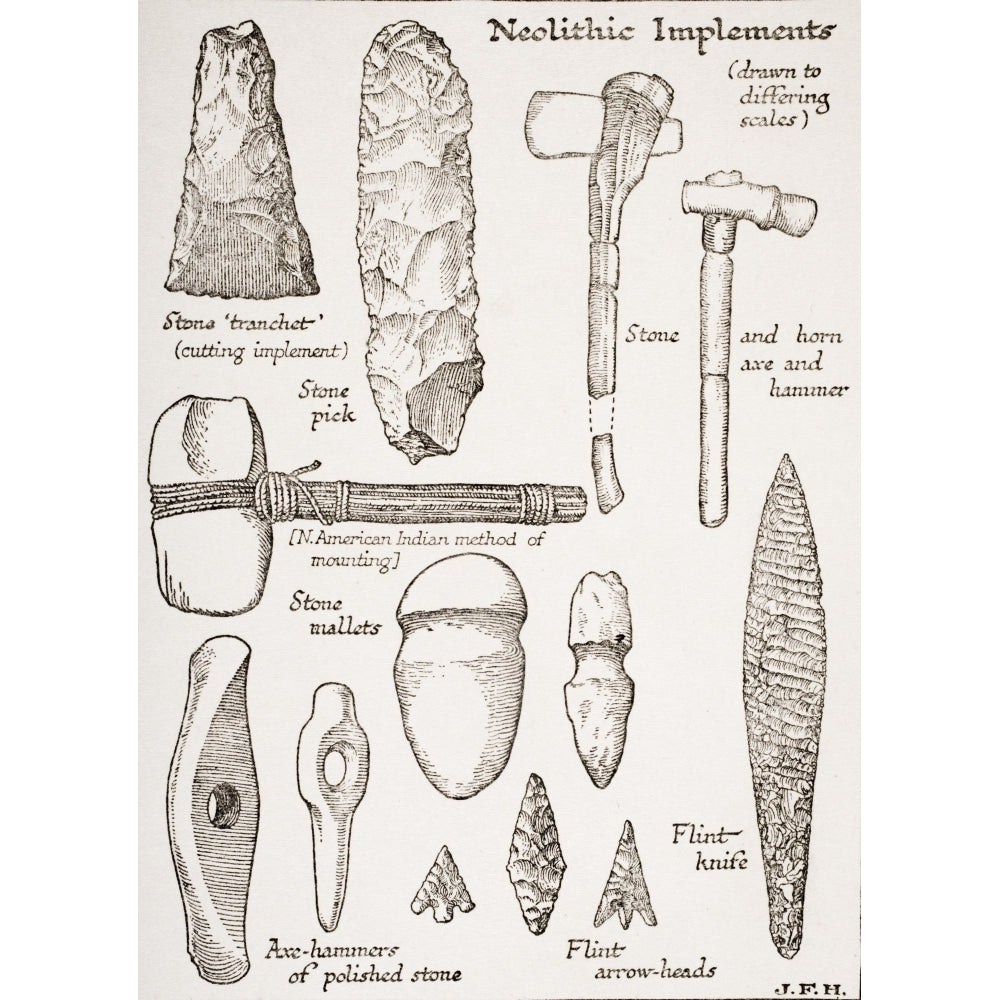 Neolithic Implements From The Book The Outline Of History By H.G.Wells Volume 1 Published 1920. Poster Print Image 2