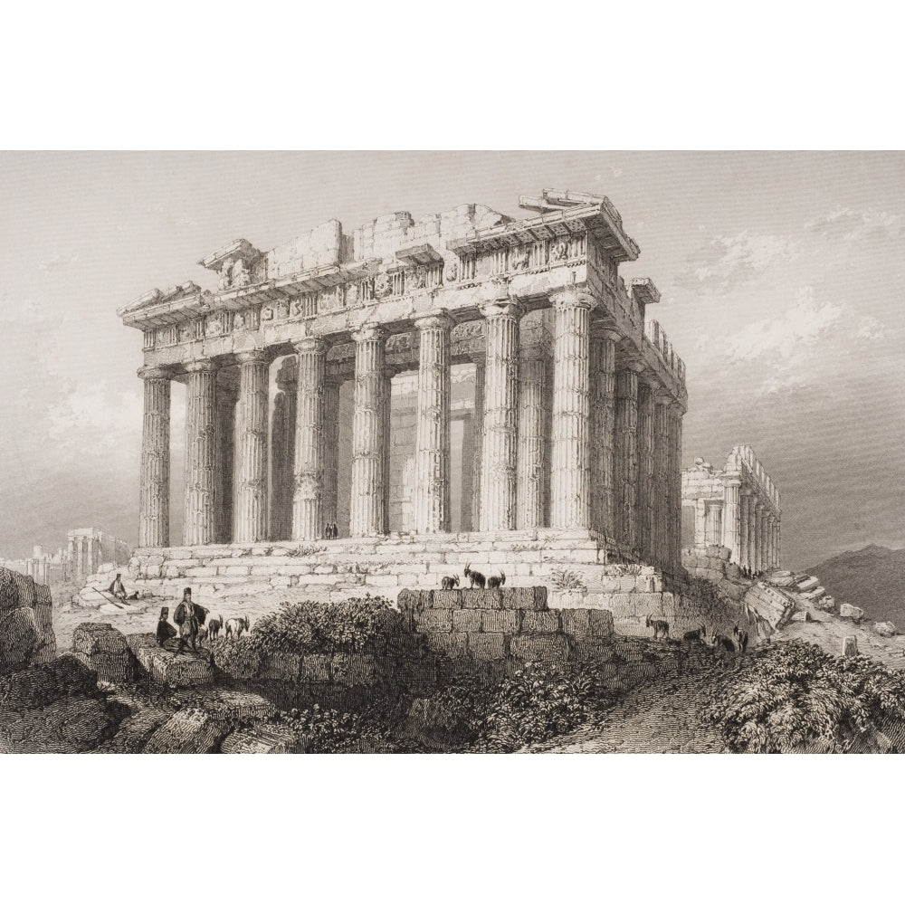 The Parthenon At Athens Greece. Engraved By E. Challis After W.H. Bartlett. Poster Print Image 1