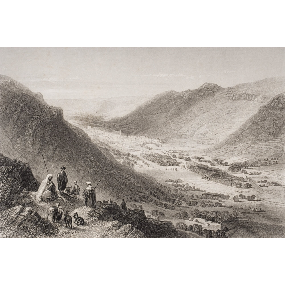 Valley Of Sichem And Nablous From Mount Gerizim Palestine Engraved By J.C. Bentley After W.H. Bartlett Print Image 2