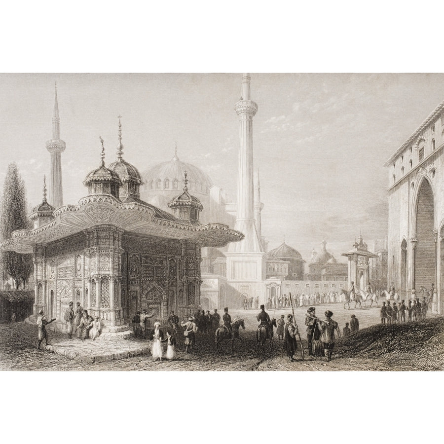 Fountain And Square Of St. Sophia Istambul Turkey. Engraved By T. Higham After W. H. Bartlett. Poster Print Image 1