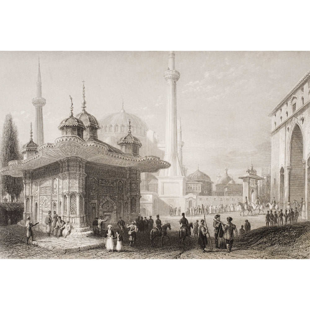 Fountain And Square Of St. Sophia Istambul Turkey. Engraved By T. Higham After W. H. Bartlett. Poster Print Image 2